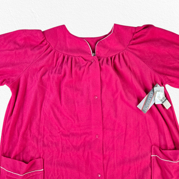 80s Vintage Bright Pink Button Down Long Robe Loungewear Sleepwear Size 20W - Picture 4 of 14